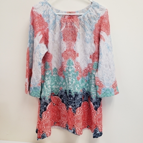 Reba Womens Red White Blue Sequin Tunic Top Size Large - Picture 1 of 5